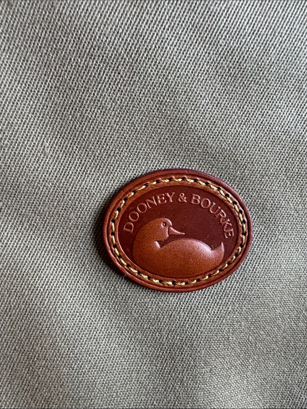 Dooney & Bourke Beige Canvas Duffel with Brown Leather Trim